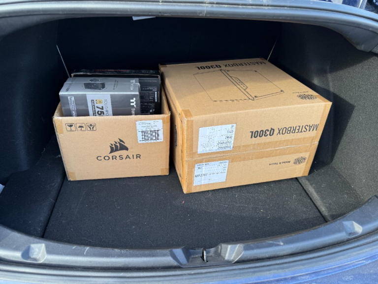 PC parts in the trunk